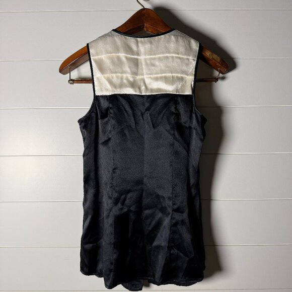 Dora Landa 100% Silk Sleeveless Button Down Color Block Off White & Black Size 0 - Picture 4 of 5